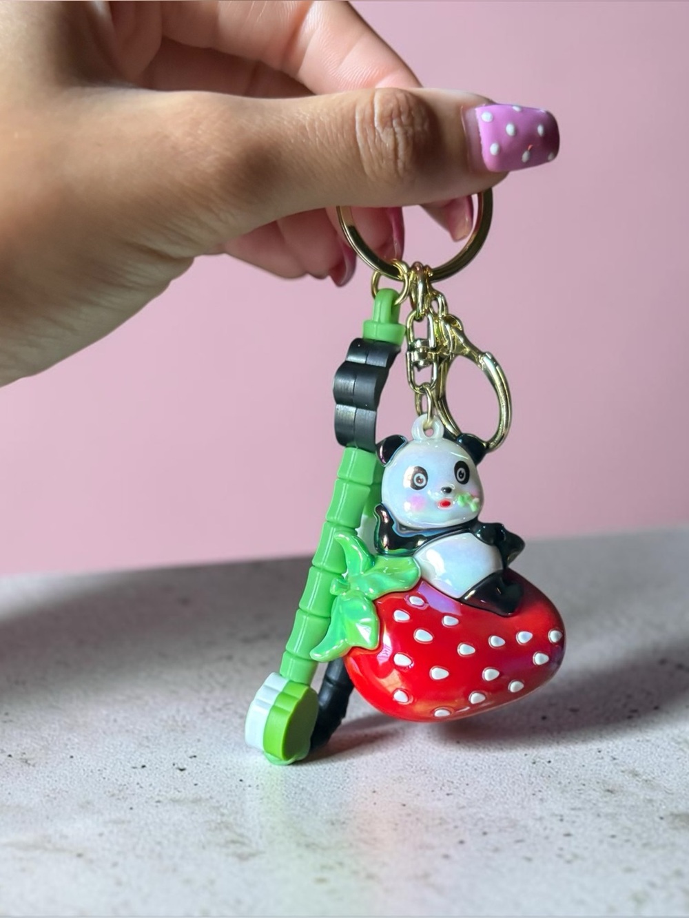 Panda on Strawberry Keychain